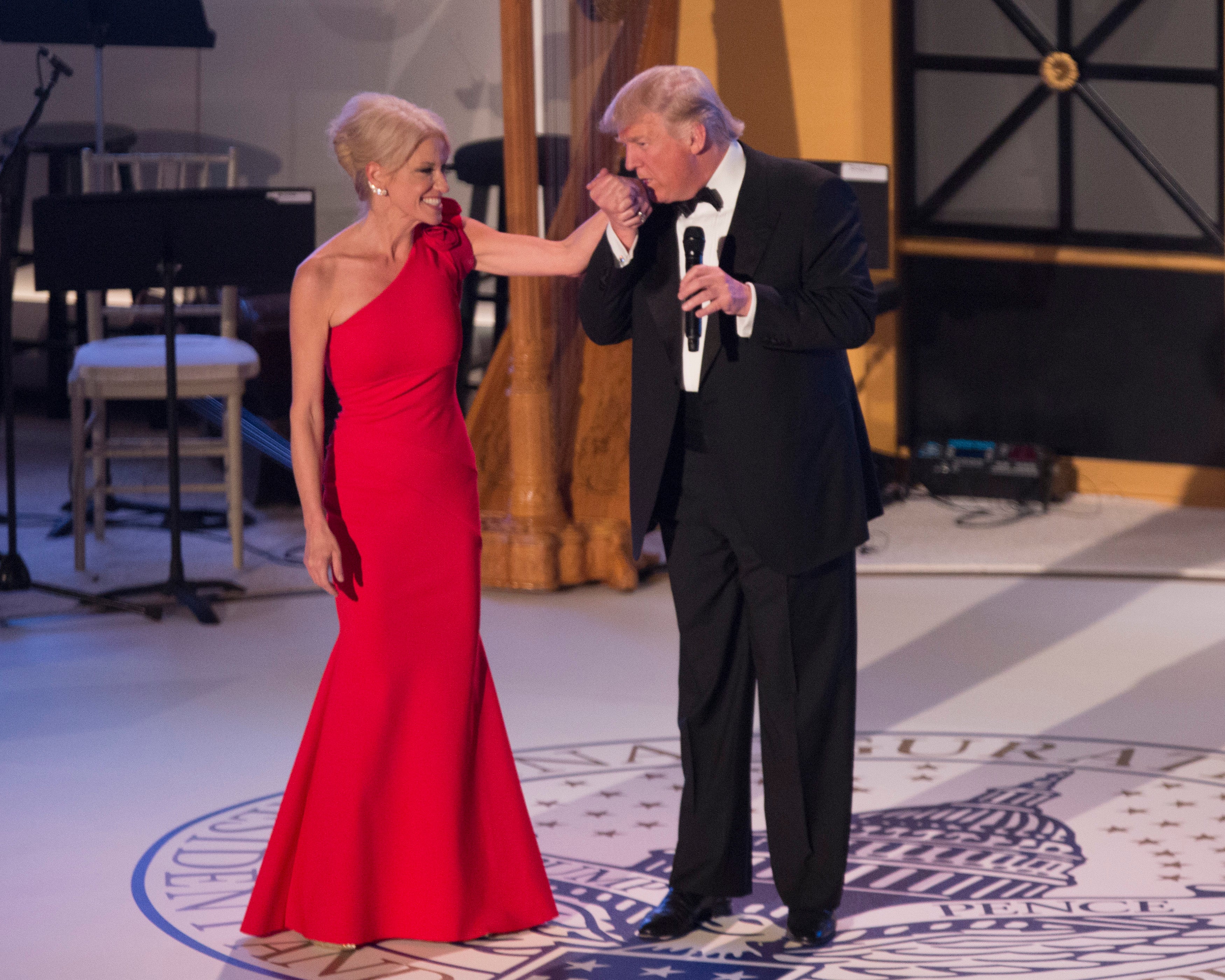 Donald Trump and Kellyanne Conway at the Indiana Society Ball to thank donors on January 19, 2017 in Washington, DC