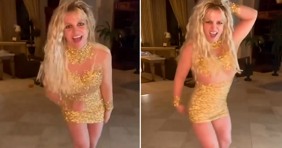Britney Spears dances in gold sequin dress as she makes social media return