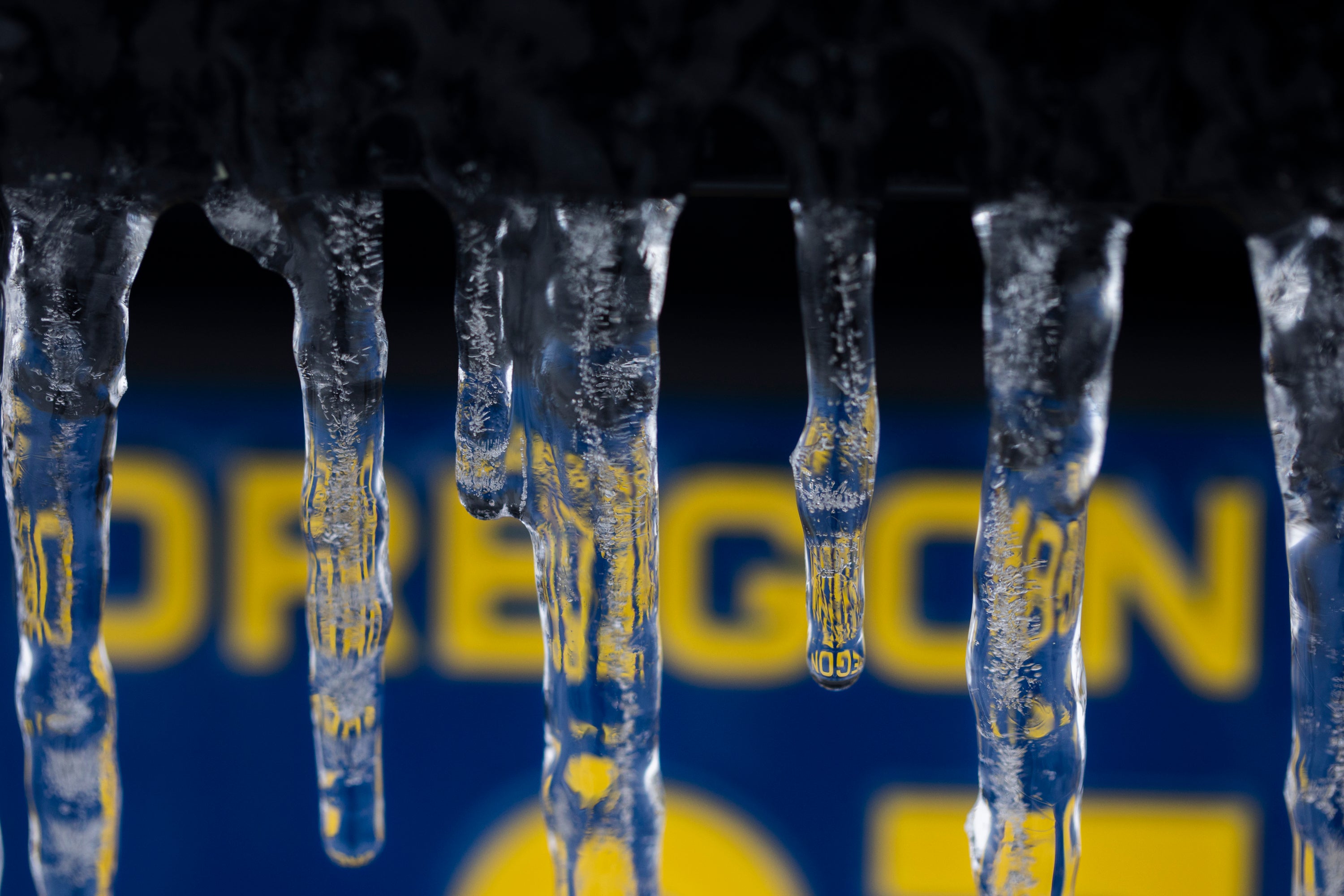 Icicles hang on a vehicle in Oregon