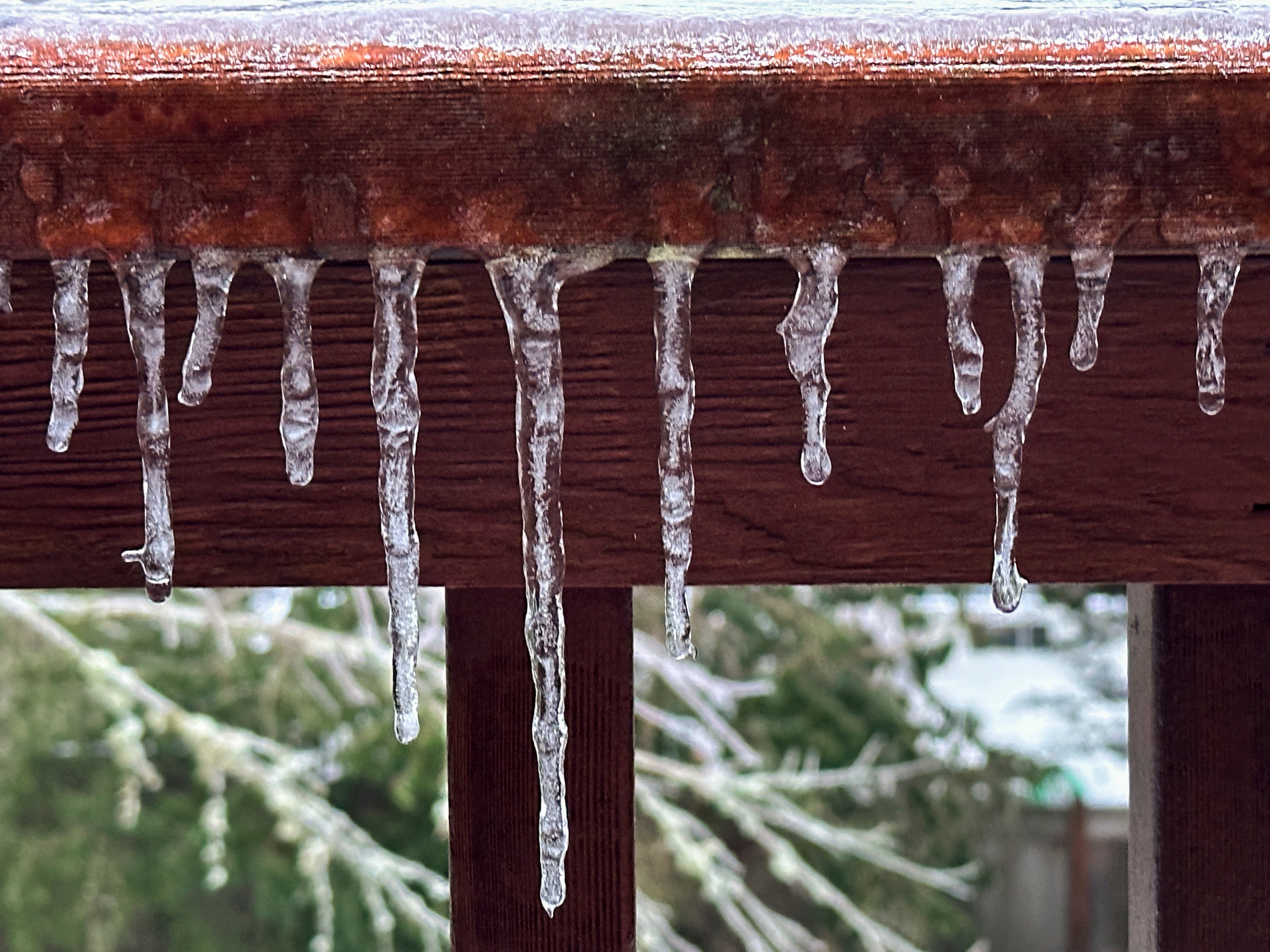 Icicles hang from a railing on Wednesday, Jan. 17, 2024, in Lake Oswego