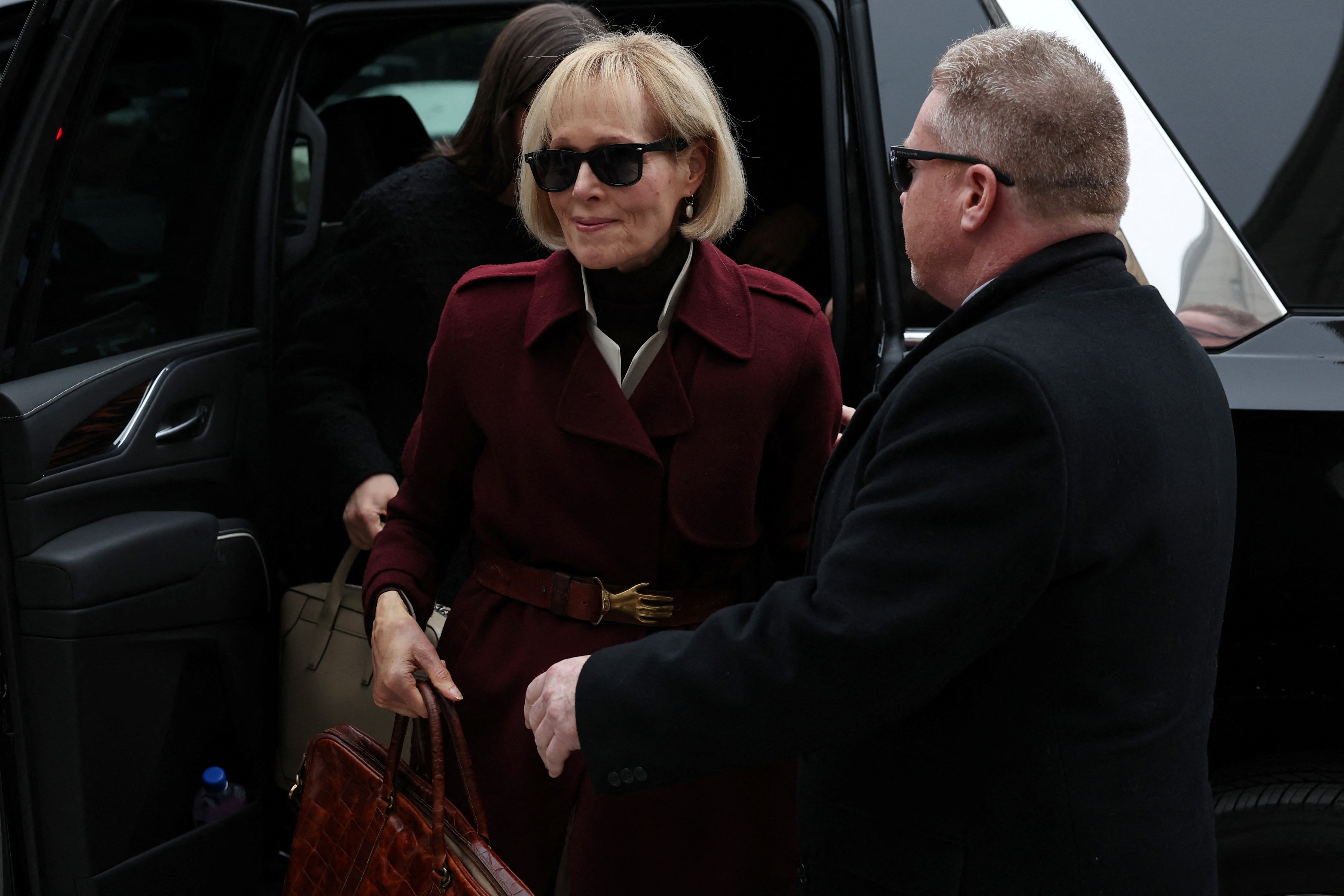 E. Jean Carroll enters Manhattan Federal Court, in the second civil trial after she accused former U.S. President Donald Trump of raping her decades ago, in New York City, U.S., January 18, 2024