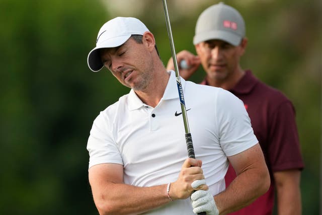 <p>Rory McIlroy struggled towards the end of day one in Dubai </p>