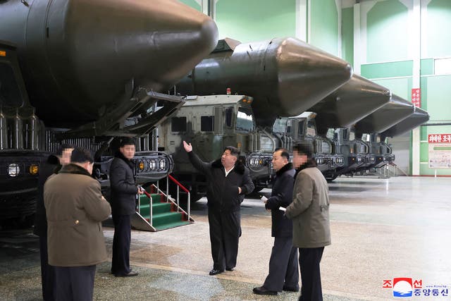 <p>File: Kim Jong-un inspecting an important military vehicle production plant at an undisclosed location in North Korea</p>