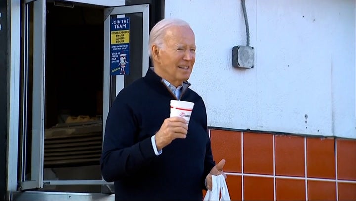 <p>Biden enjoys milkshake at Cook Out restaurant in North Carolina.</p>