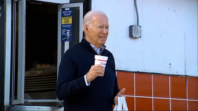 <p>Biden enjoys milkshake at Cook Out restaurant in North Carolina.</p>