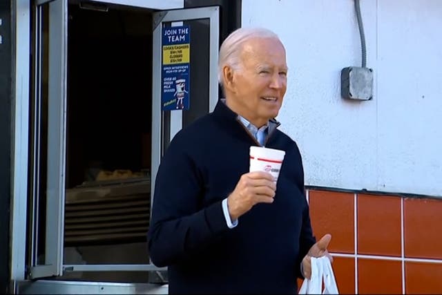 <p>Biden enjoys milkshake at Cook Out restaurant in North Carolina.</p>