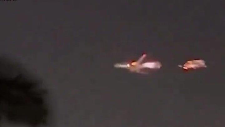<p>Watch moment Atlas Air Boeing 747 erupts into flames mid-air over Miami.</p>
