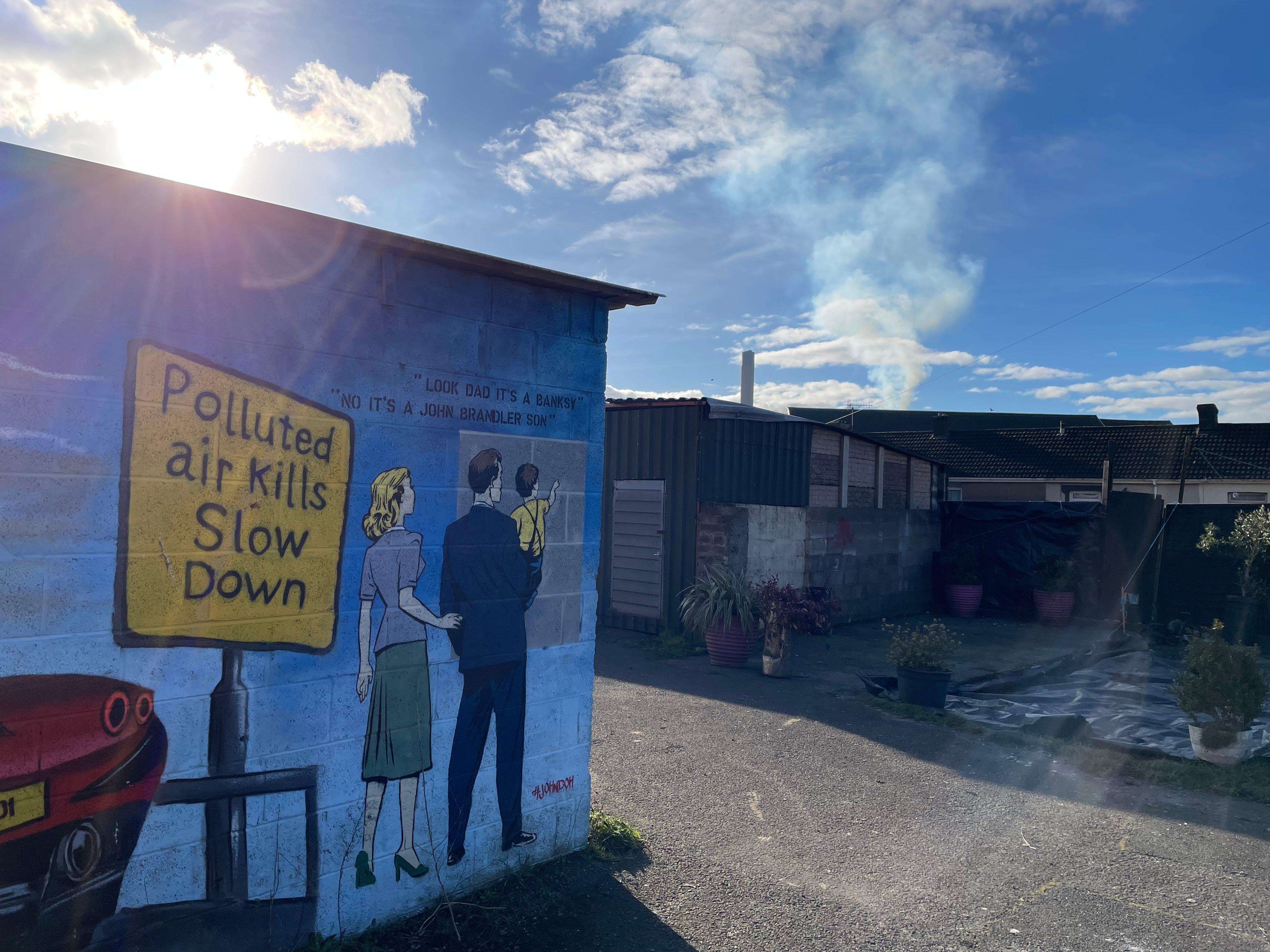 A mural painted on a garage in a Port Talbot neighbourhood under the shadow of the town’s steelworks. It replaces a Banksy piece which has since been moved to England.