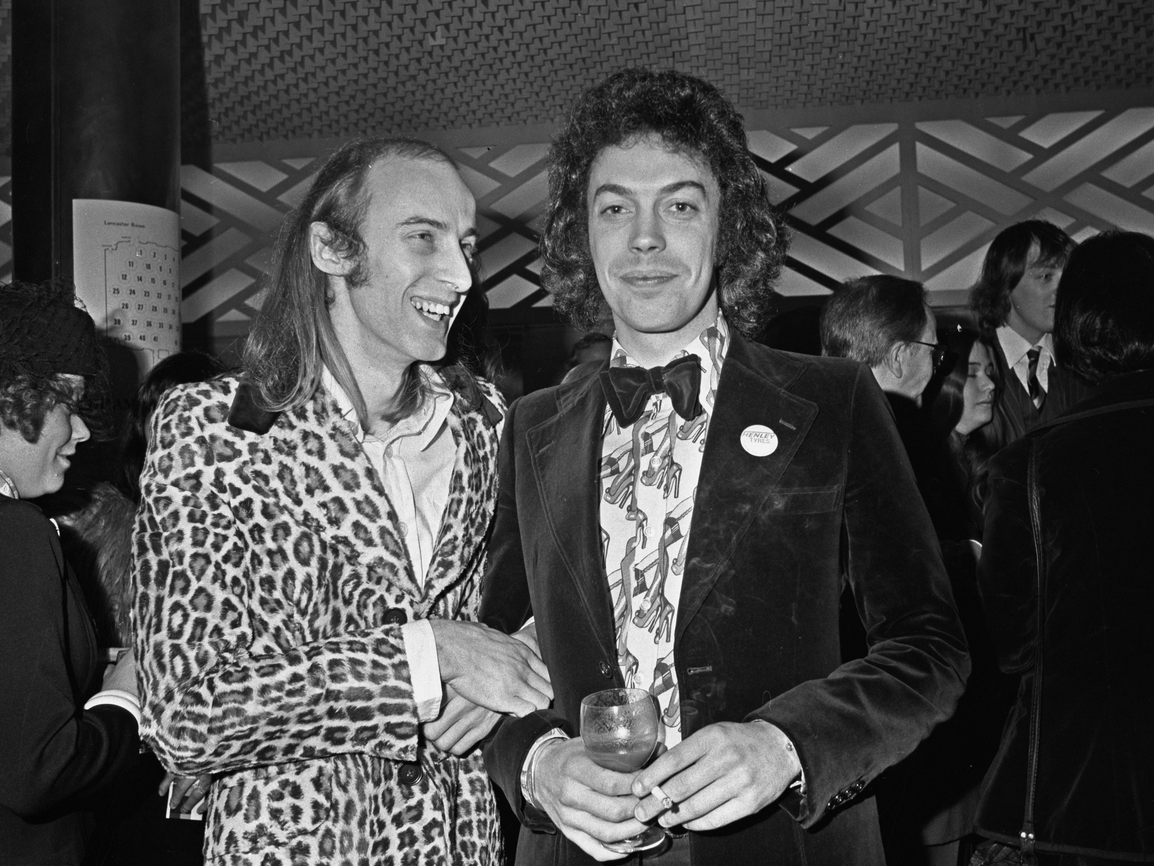 <p>Richard O’Brien (left) with actor and singer Tim Curry, pictured at the Savoy Hotel in January 1974</p>