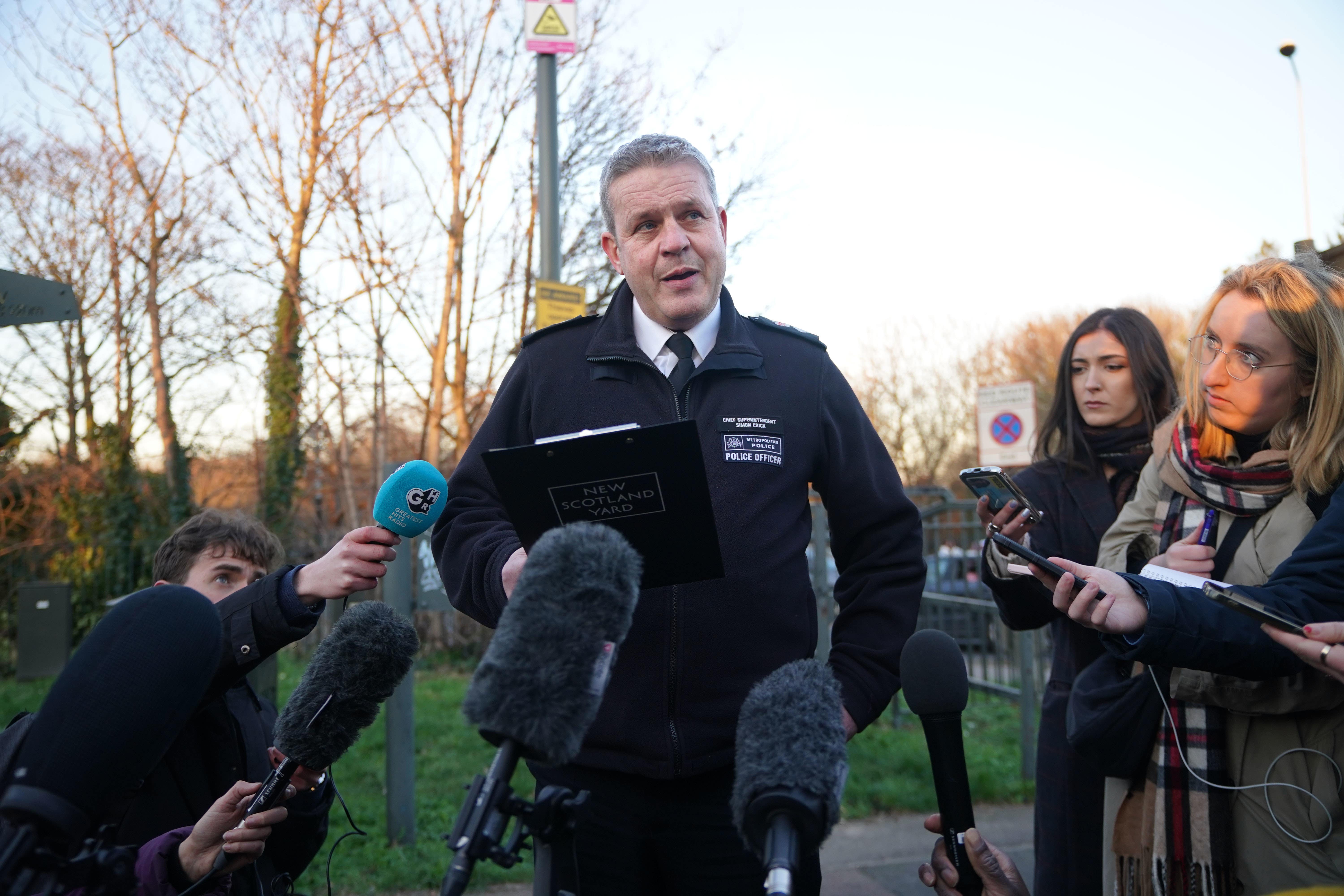 Chief Superintendent Simon Crick at the scene in East Ham, east London (Yui Mok/PA)