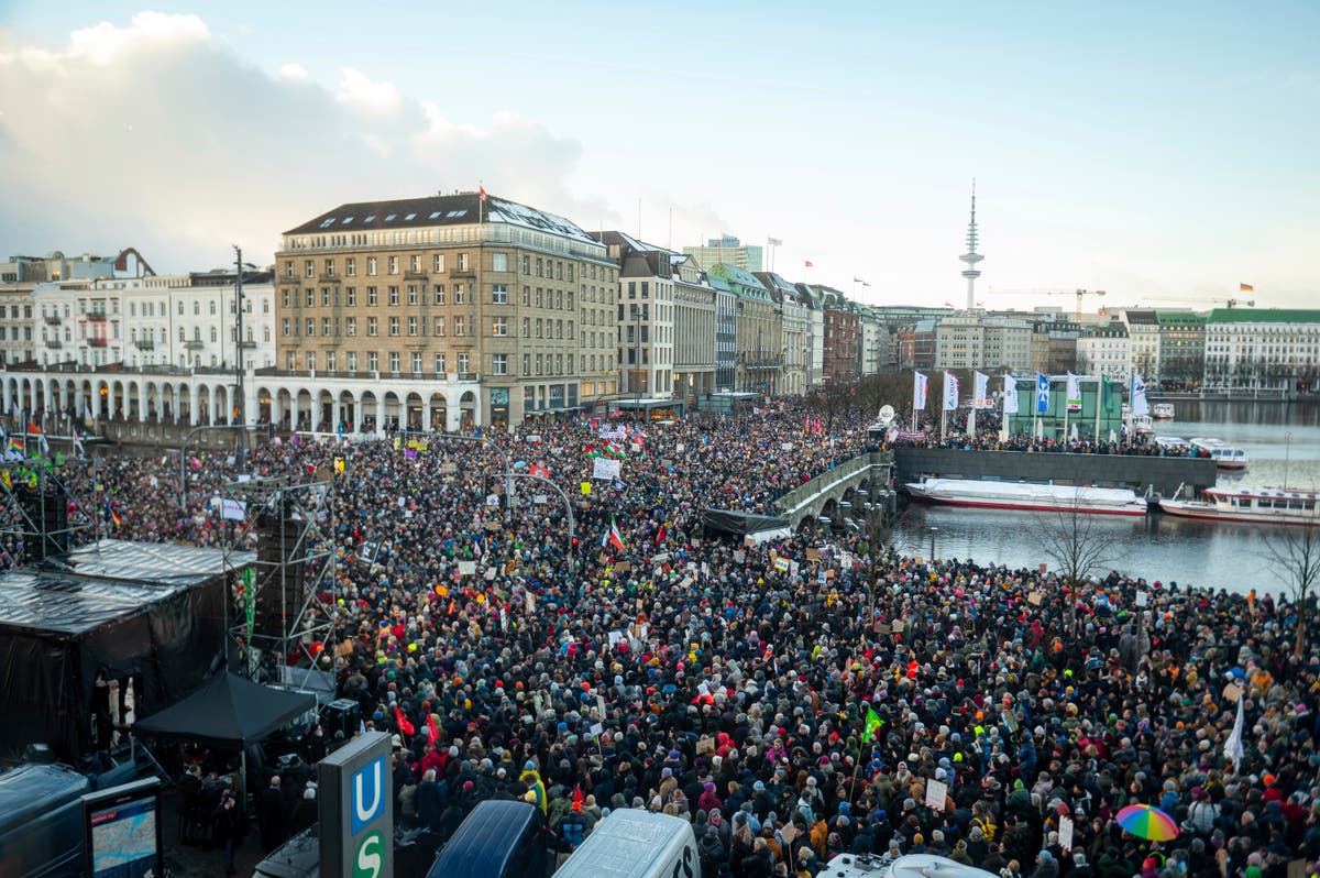 Tens of thousands pack into a protest in Hamburg against Germany's far right