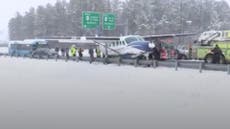 Private plane emergency lands on snowy Virginia highway