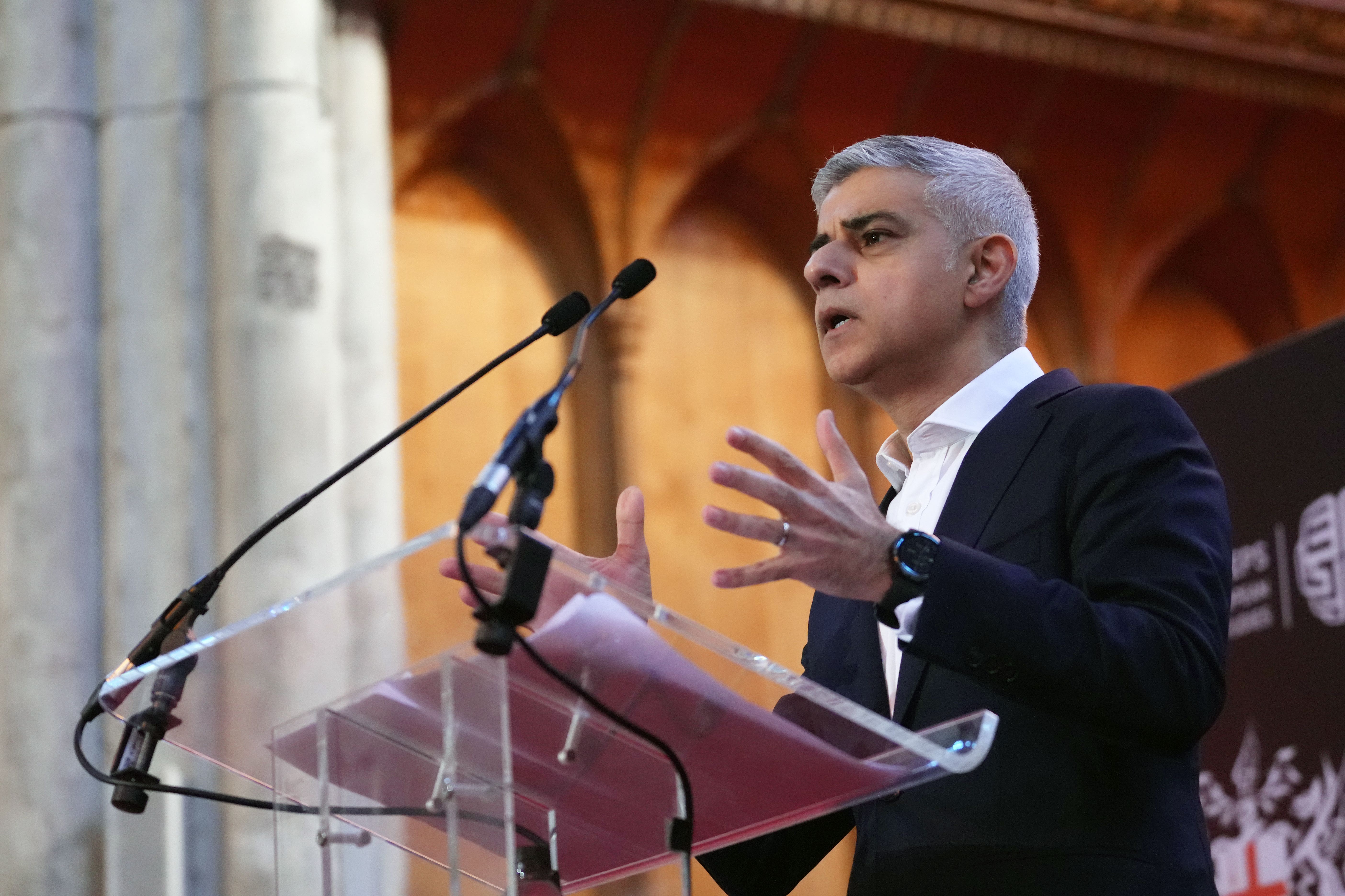 Sadiq Khan giving a speech to the Fabian Society conference on Saturday