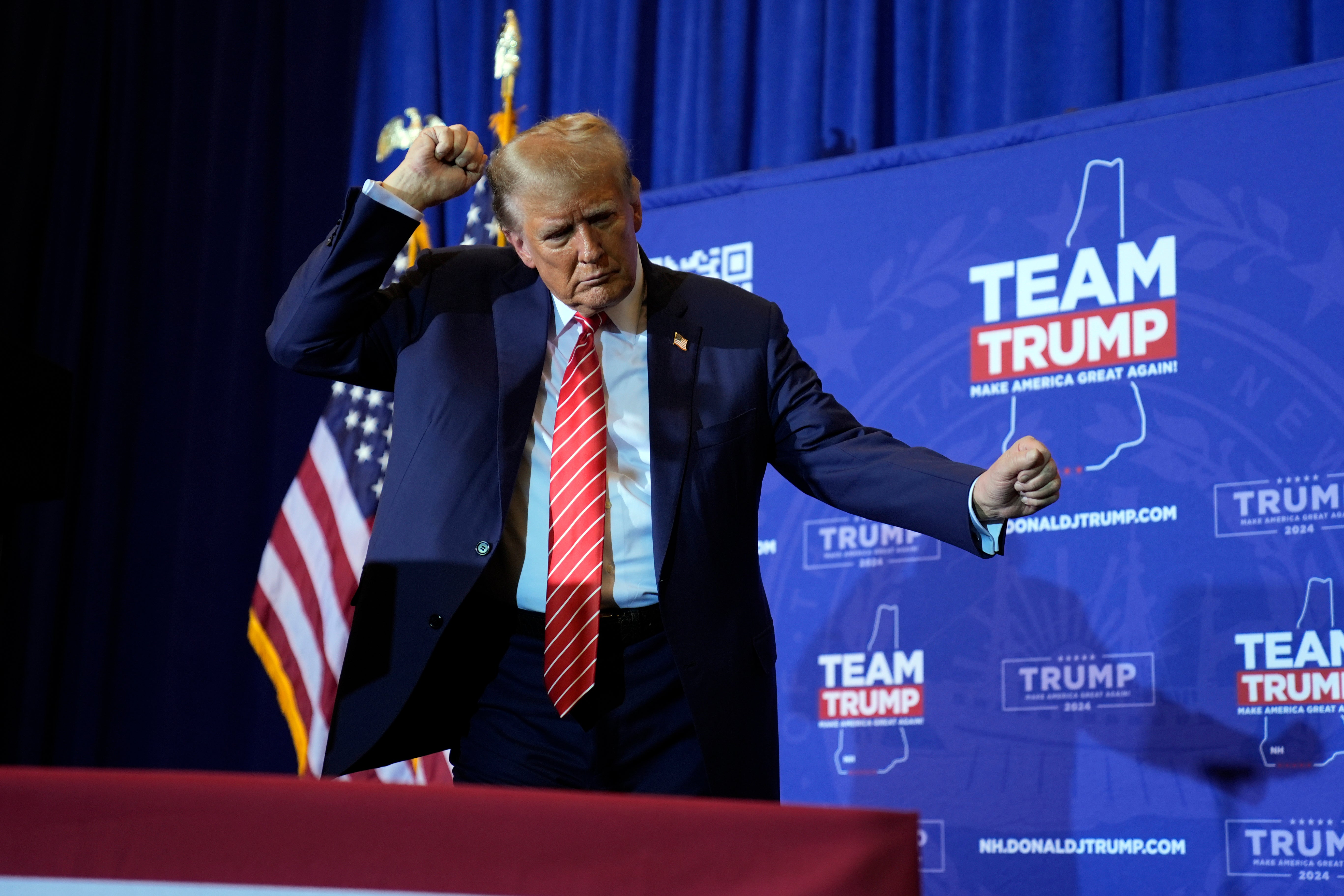 <p>Donald Trump getting his filthy groove on at a rally in Concord, New Hampshire, in January </p>