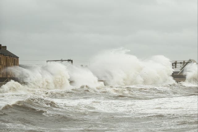 <p>Breaking news: High waves on the Ayrshire coast are interrupting ScotRail services that normally run beside the shore</p>