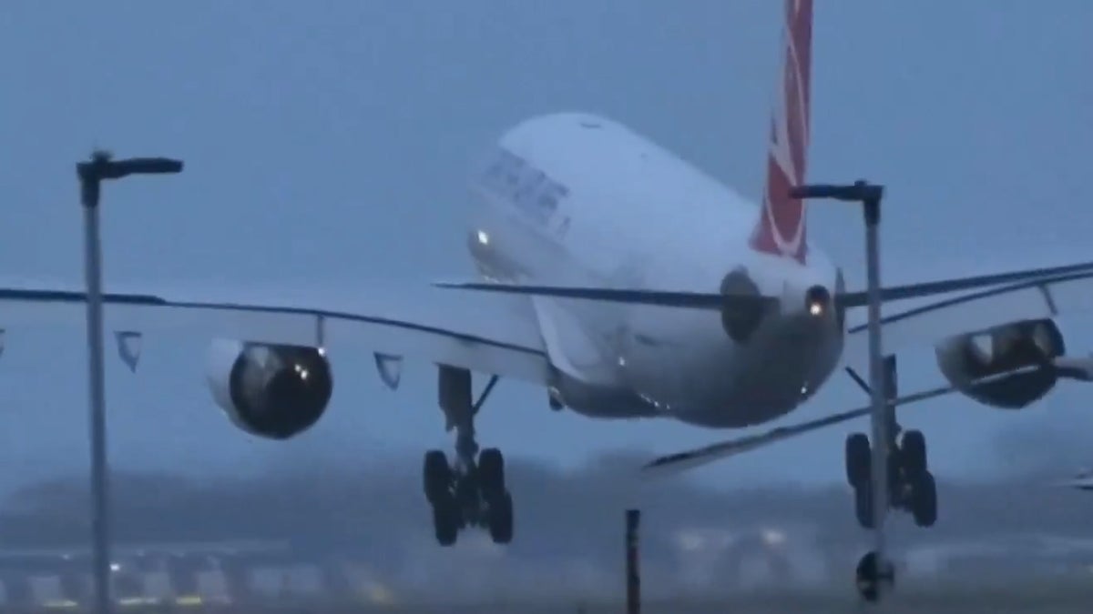 Moment Turkish airline flight has terrifying landing as Storm Isha halts travel