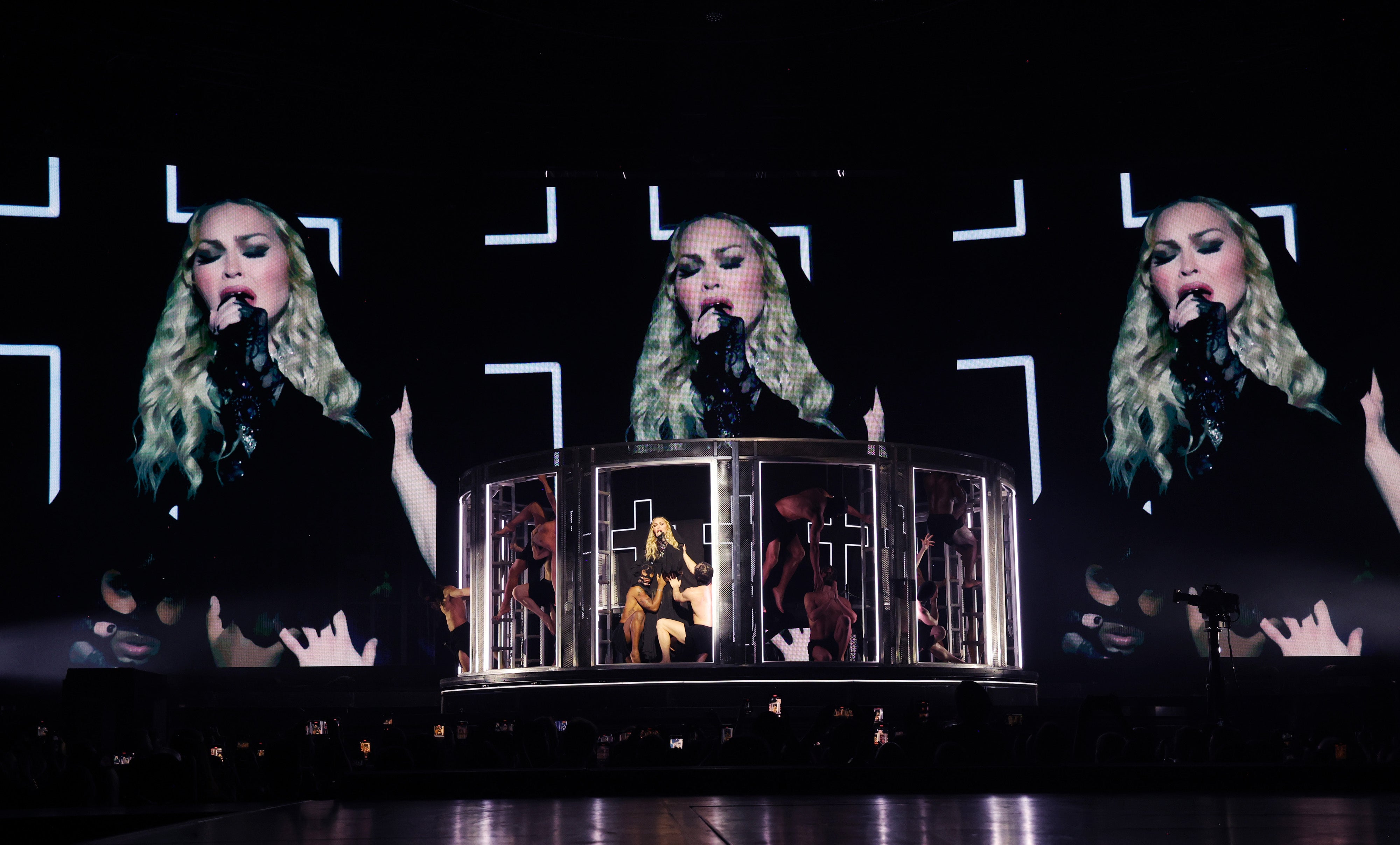 Madonna performing on her Celebration Tour