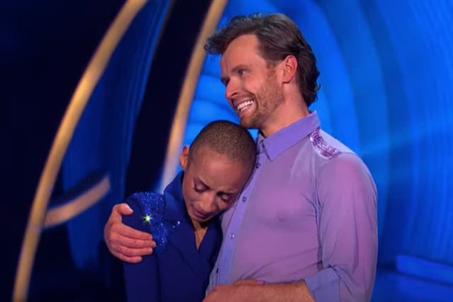 <p>Adele Roberts and professional partner Mark Hanretty on Dancing on Ice</p>