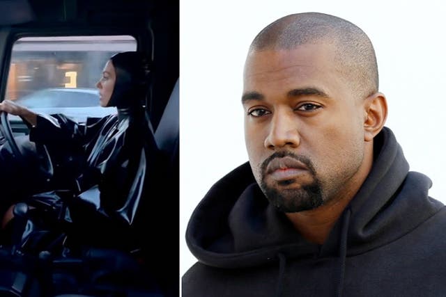 <p>Kanye West films wife sporting hooded latex suit while driving.</p>