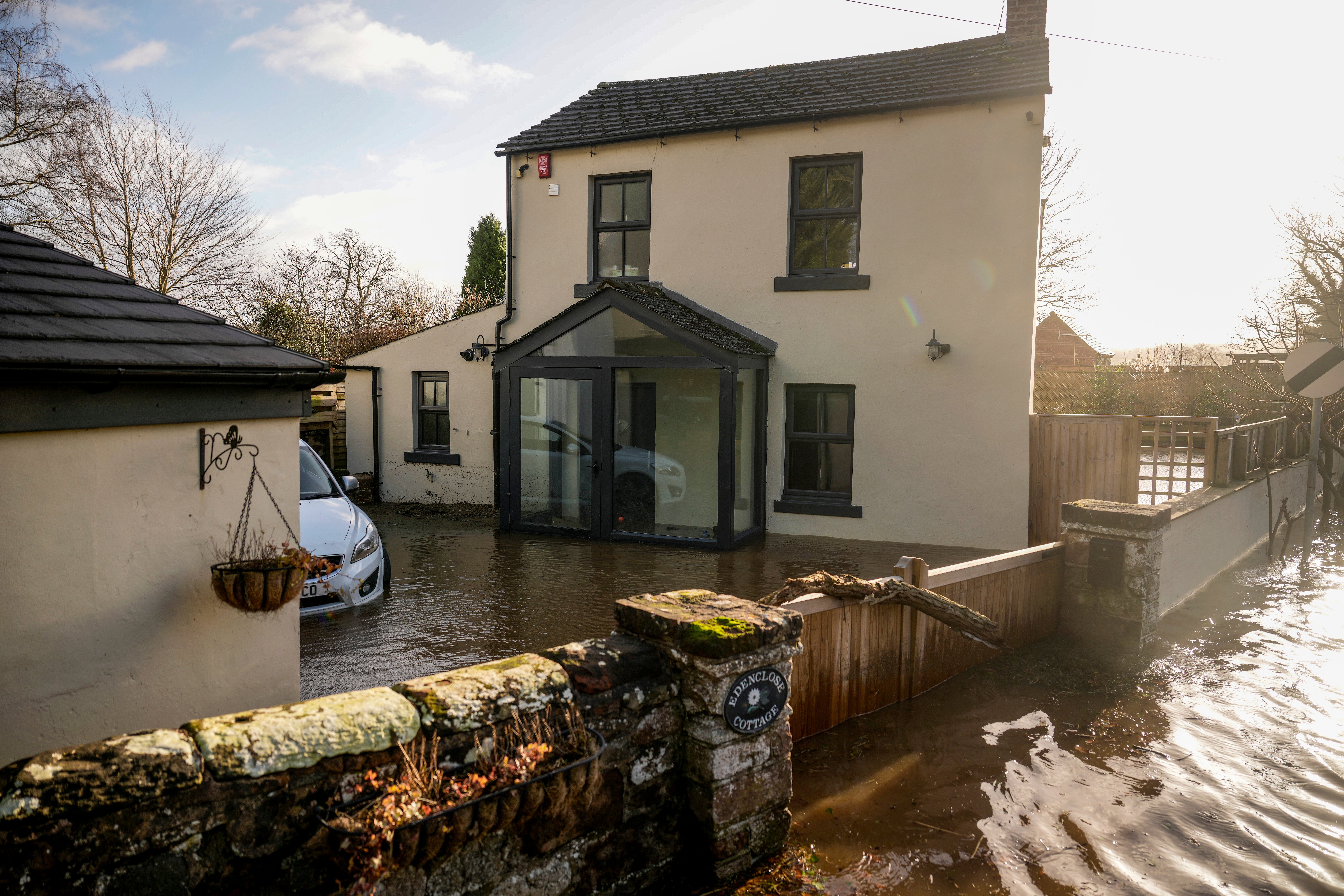 A house is flooded after the River Eden burst its banks near Warwick Bridge