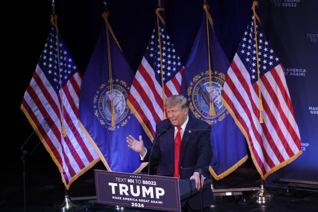<p>Donald Trump addresses a campaign rally at the weekend in Rochester, New Hampshire</p>