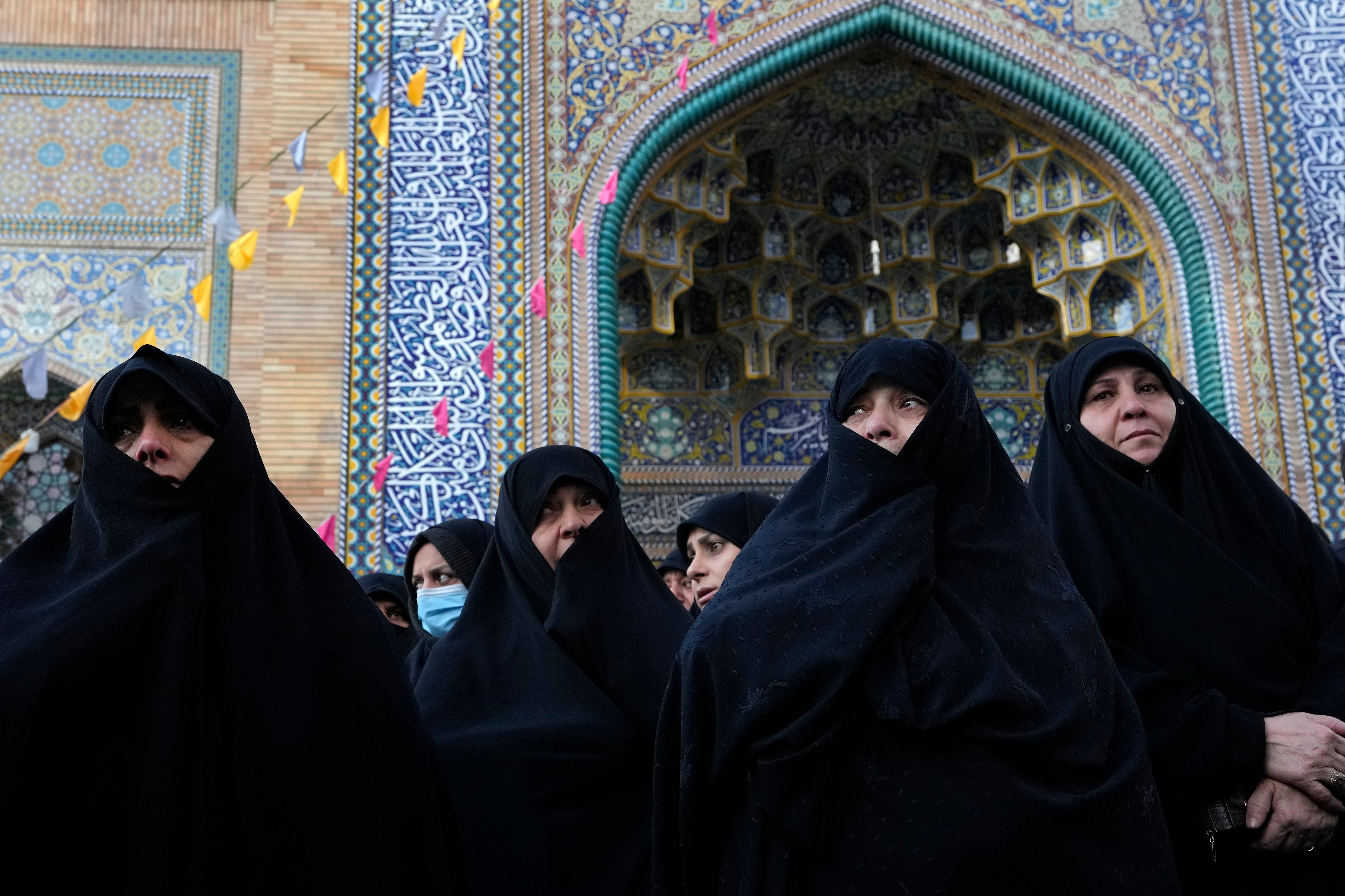 Women in Tehran attend the funeral ceremony of Iranian Revolutionary Guard members who were killed in an air strike in Syria