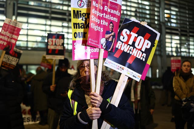 <p>Protestors outside the Home Office in Central London last month </p>
