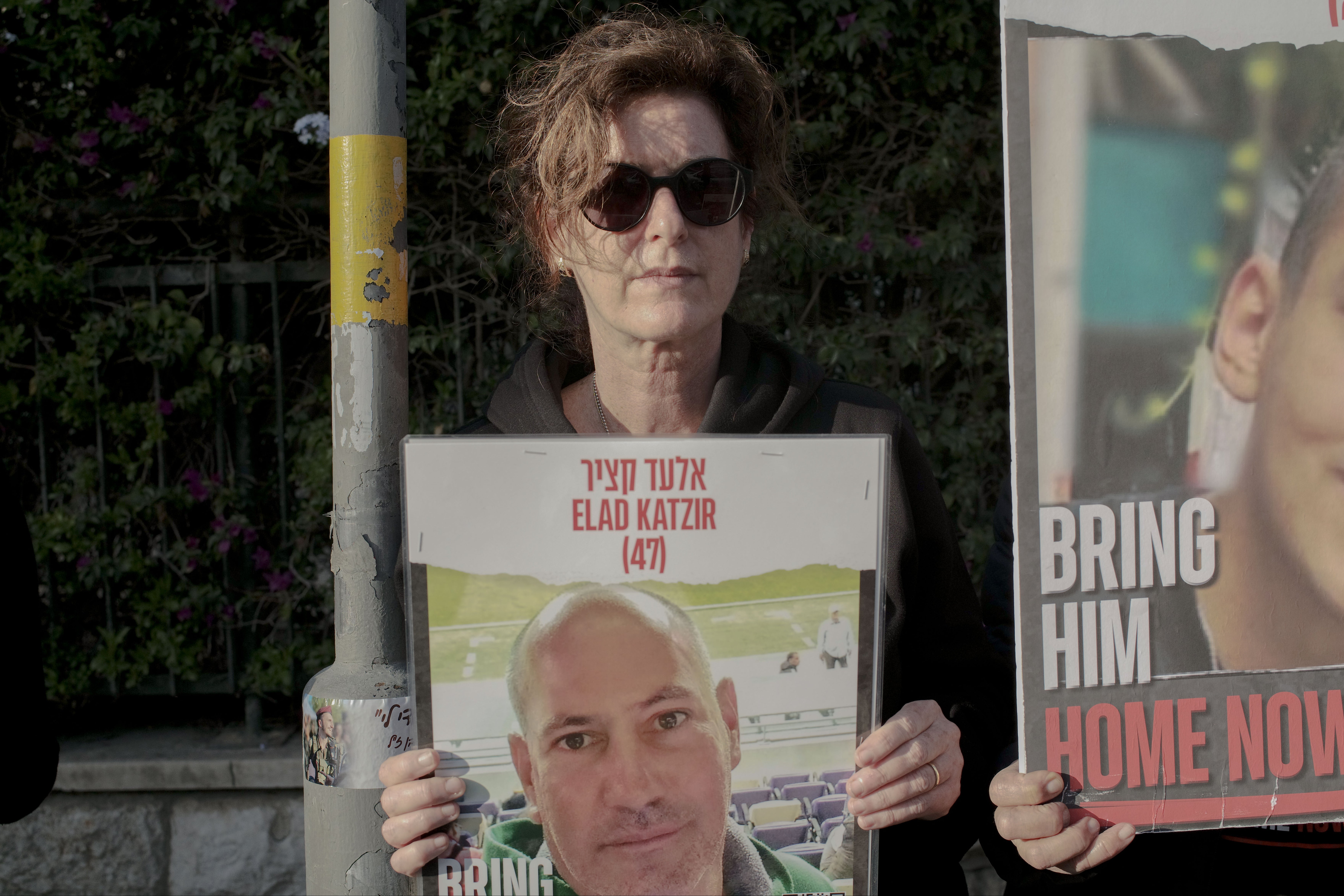 Dalit Katzenellenbogen protests outside Benjamin Netanyahu’s private residence in Jerusalem on Monday
