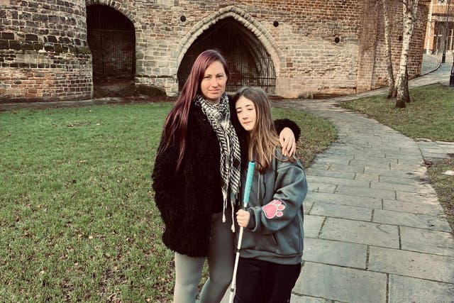 Emma Merchant (left) and her daughter, Lily-Rae, who lives with an eye condition, were left in tears after actress Kate Winslet donated to their fundraiser (Emma Merchant)