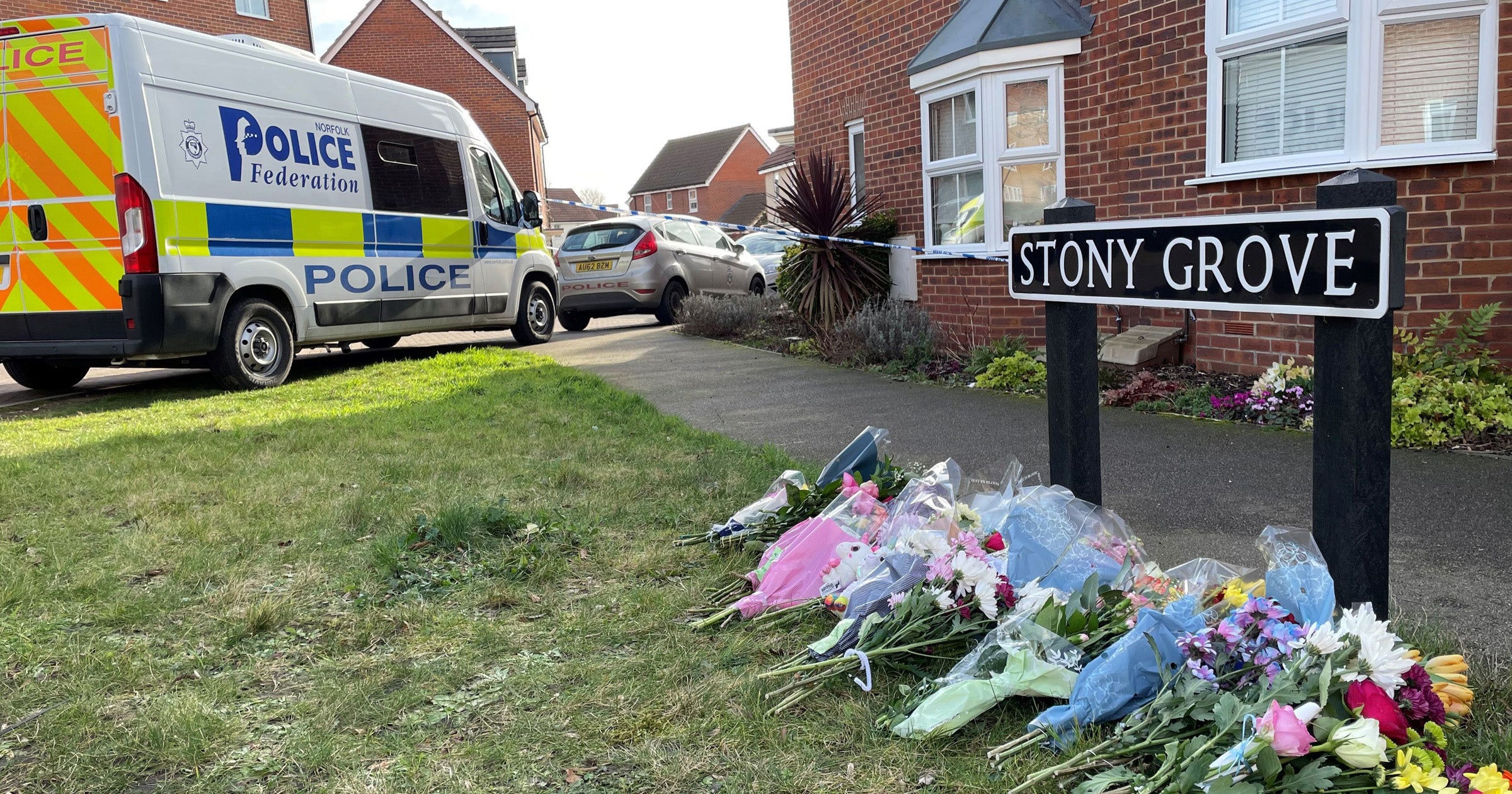 Floral tributes left outside the family home