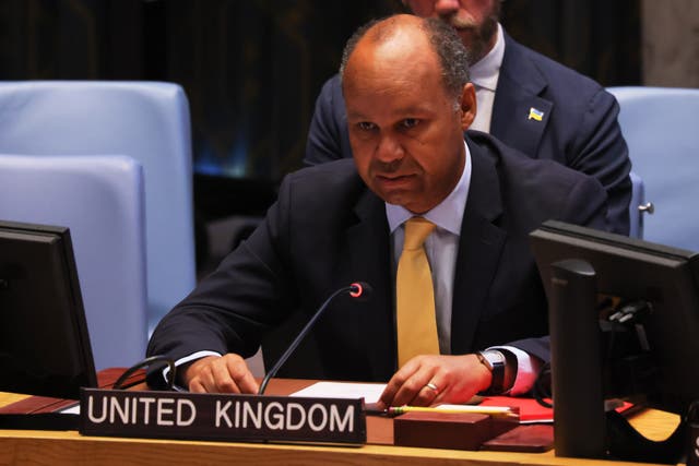 <p>United Kingdom deputy permanent representative to the UN Ambassador James Kariuki speaks during a meeting of the UN Security Council</p>