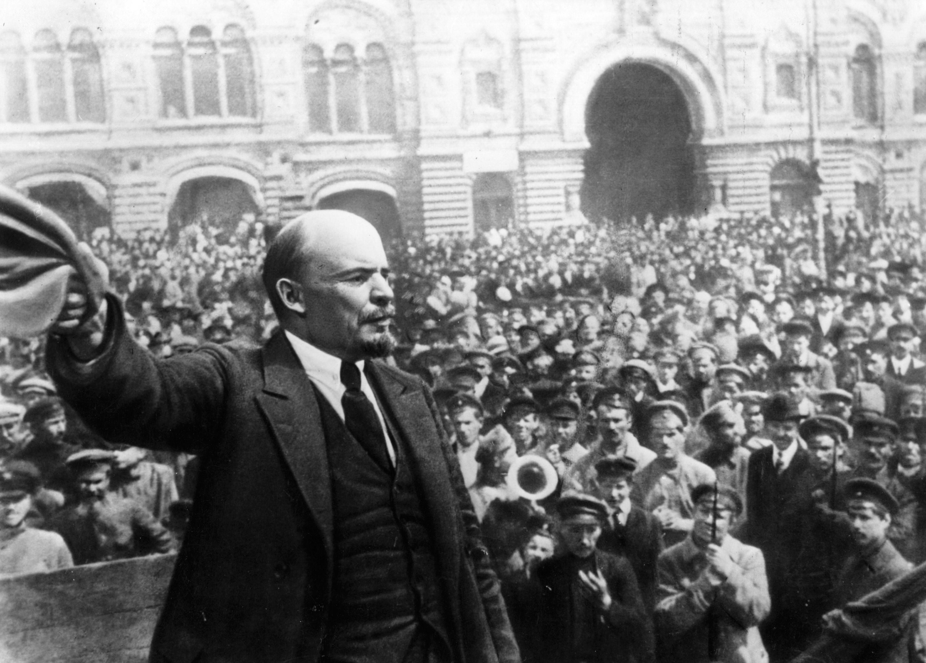 The Communist leader addresses servicemen at Red Square, Moscow, in 1919
