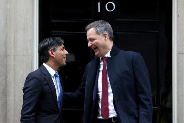 Prime Minister Rishi Sunak with Prime Minister of Belgium Alexander De Croo, in 10 Downing Street (Hannah McKay/PA)