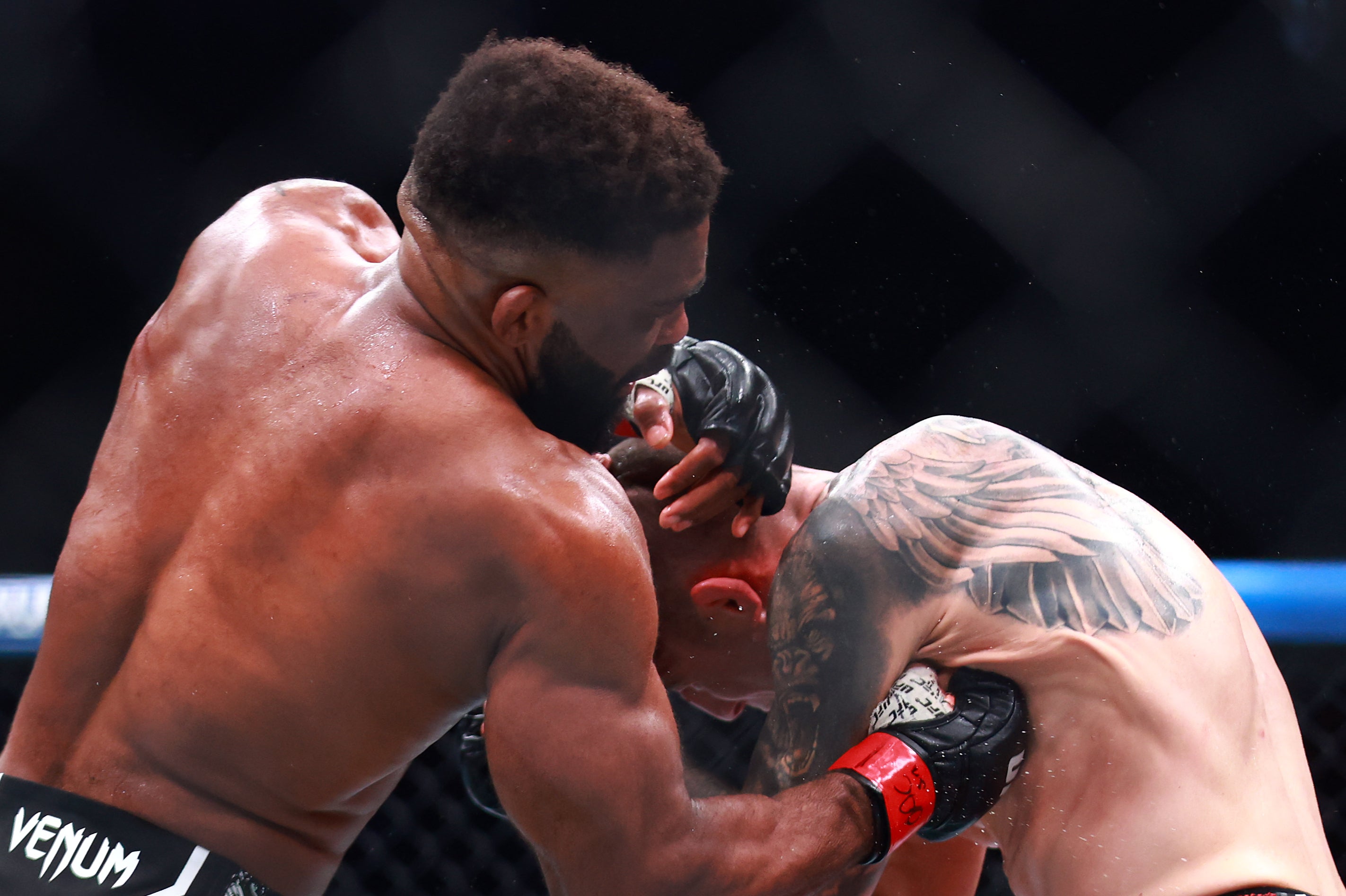 <p>Chris Curtis (left) during his win over Marc-Andre Barriault</p>