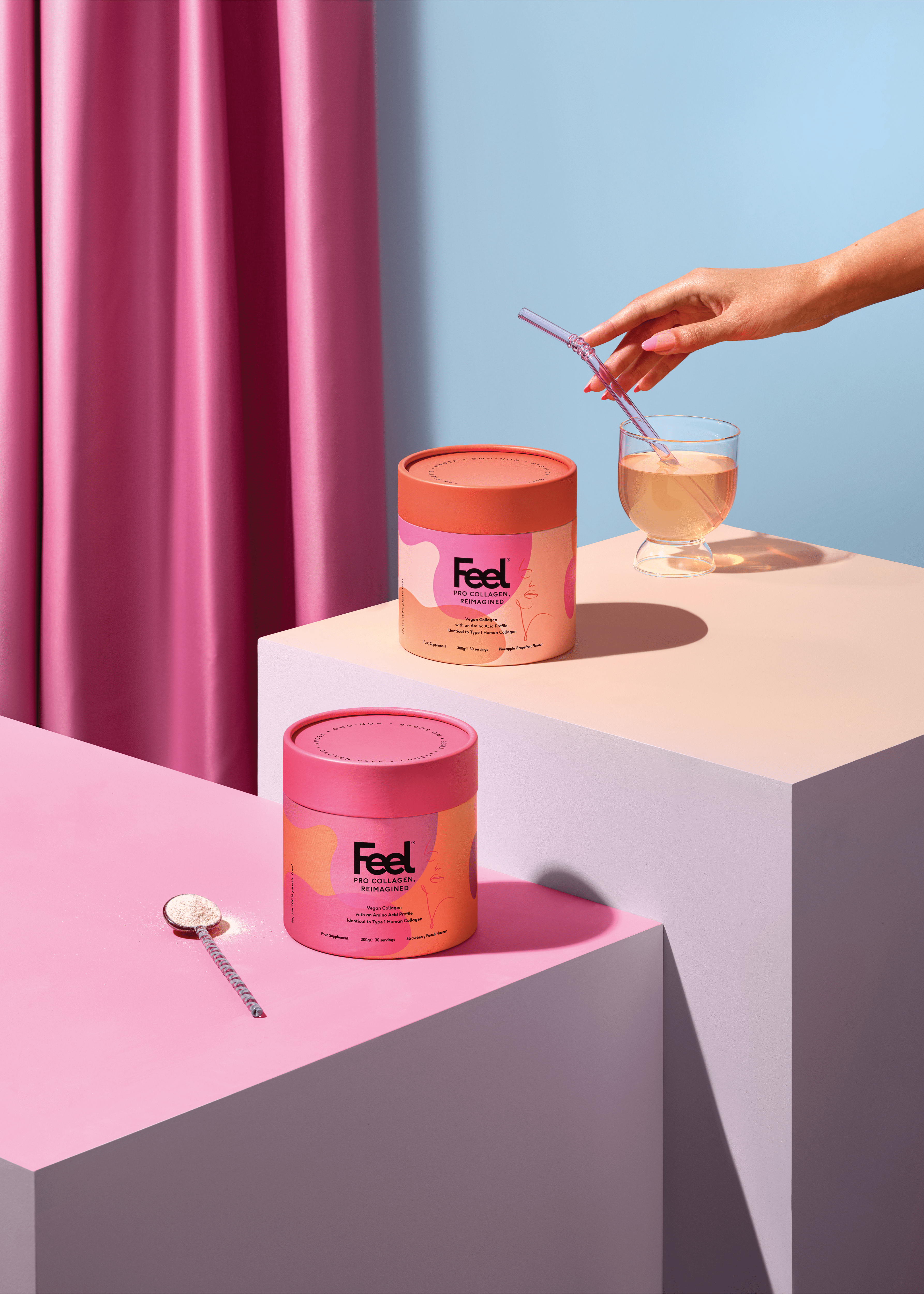 Feel Pro Collagen comes in two delicious flavours; Peach & Strawberry and Pineapple & Grapefruit