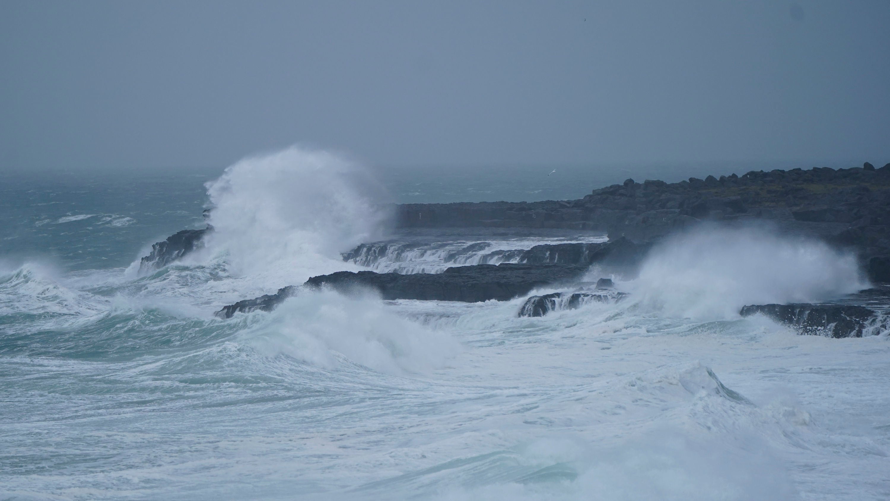 High Atlantic swells at Fanore, County Clare in the Republic of Ireland as Storm Jocelyn hits