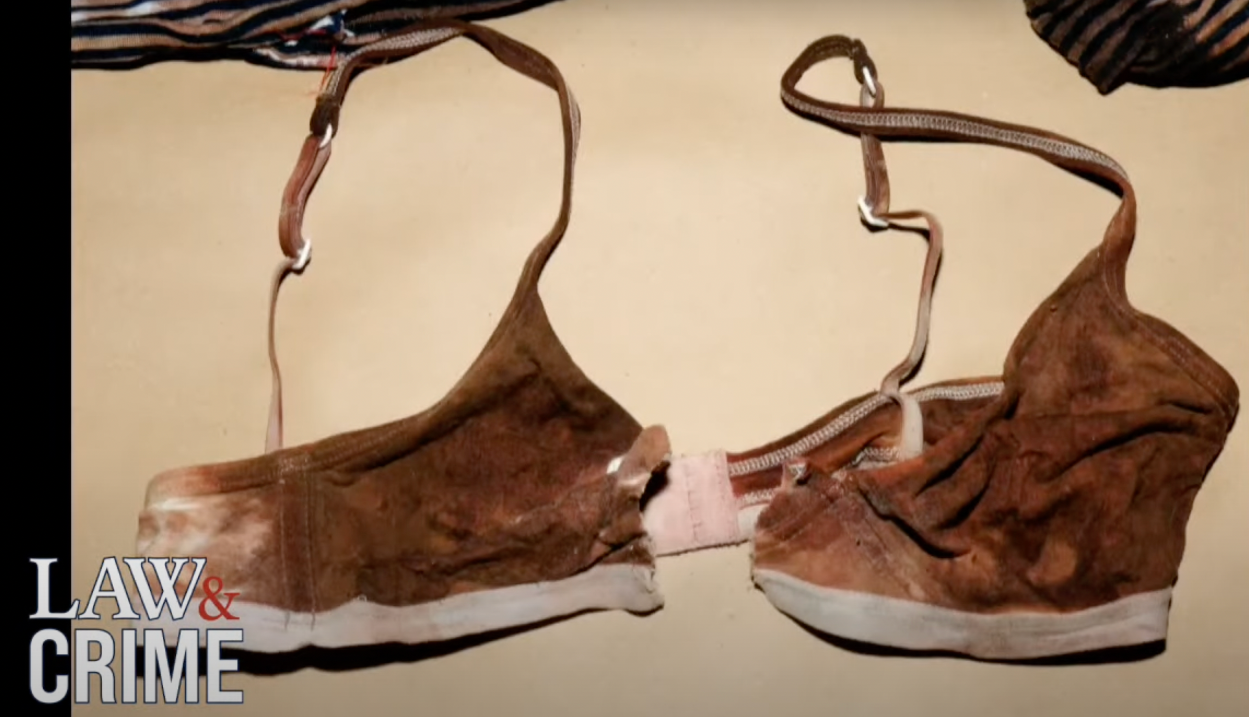 A white bra stained with a ‘blood-like substance’ was also presented in court