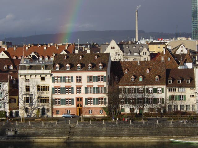 <p>Rainbow vision: Panorama from the viewing platform above the Rhine in Basel</p>
