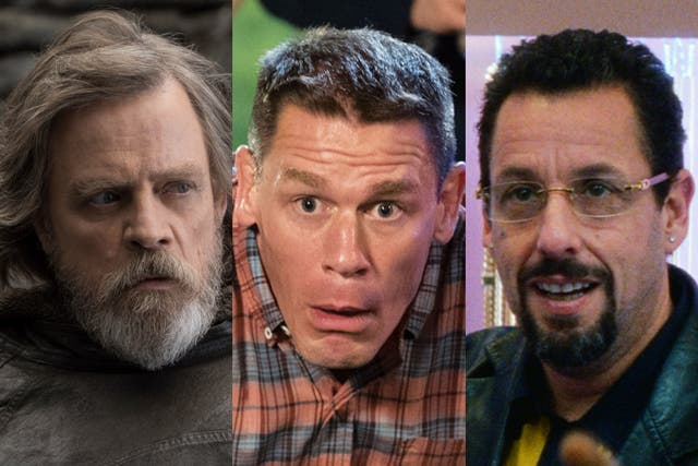 <p>Mark Hamill in ‘The Last Jedi’, John Cena in ‘Blockers’ and Adam Sandler in ‘Uncut Gems'</p>