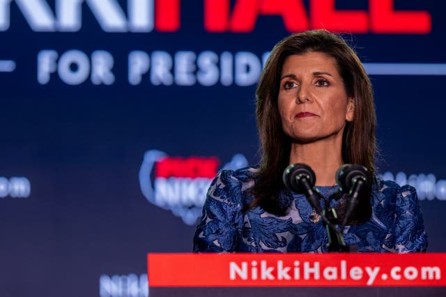 <p>Donald Trump has labelled Nikki Haley an ‘imposter’ after she refused to pull out of the Republican election race</p>