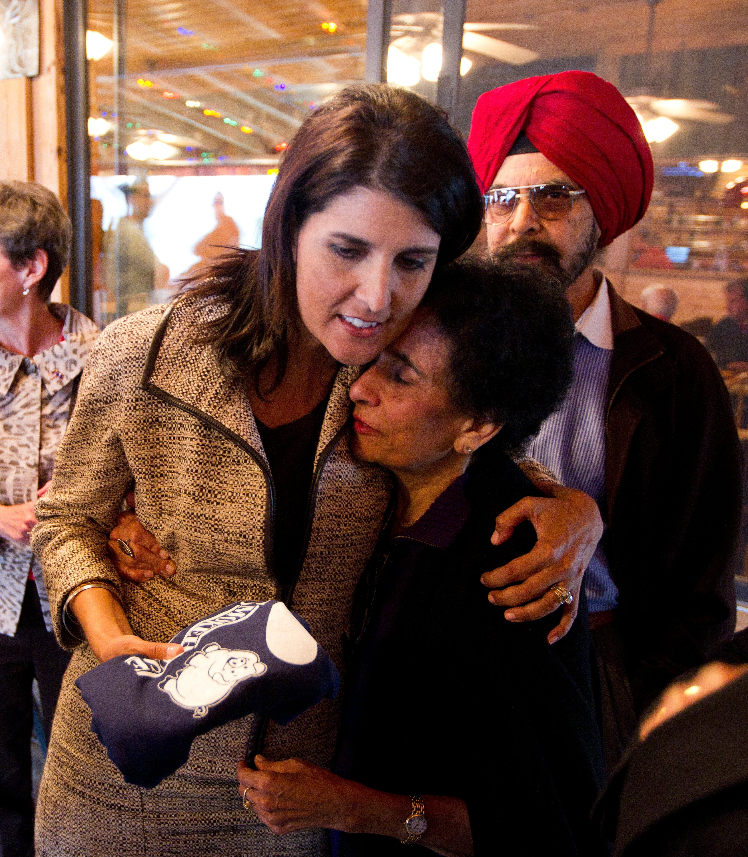 Haley shares a hug with her mother Raj Randhawa in Lexington, South Carolina, 2010