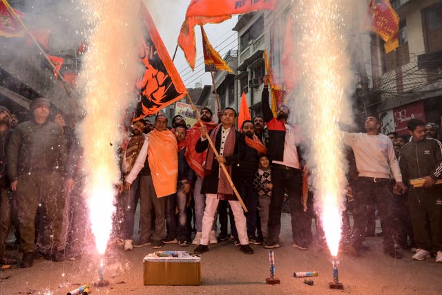 <p>Representative: Hindu devotees burst crackers during a religious procession in Amritsar on 22 January 2024, on the occasion of Ayodhya Ram temple’s consecration ceremony</p>