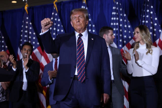 <p>Donald Trump appears in New Hampshire after winning the state primary on Tuesday, 23 January  </p>