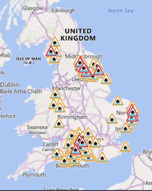 The flood warnings and alerts across England today