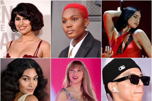 <p>Top left clockwise: 2024 Brit nominees RAYE, Arlo Parks, Dua Lipa, Central Cee, Taylor Swift and Olivia Rodrigo</p>