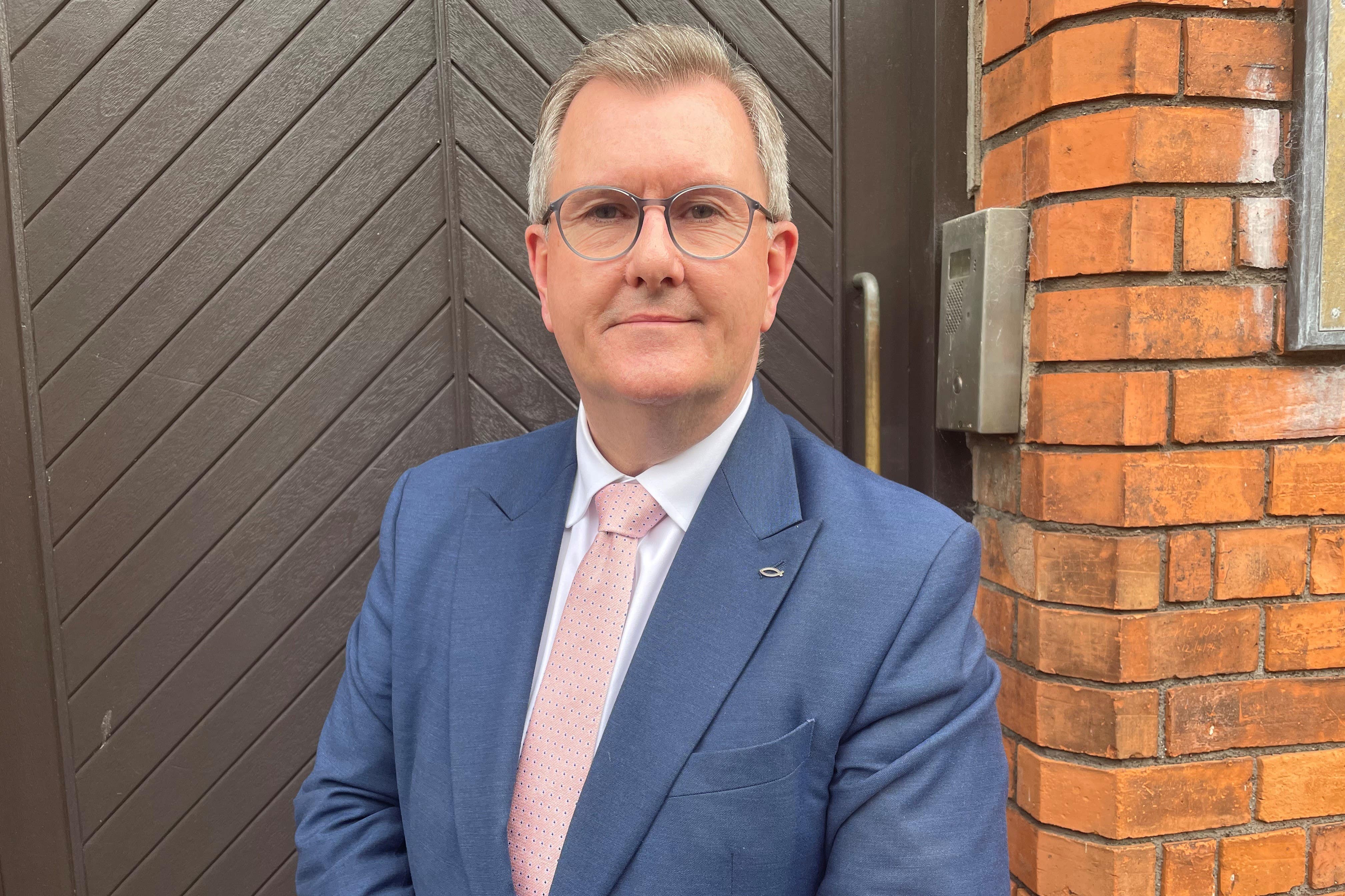 DUP leader Sir Jeffrey Donaldson at his party’s headquarters in Belfast (PA)