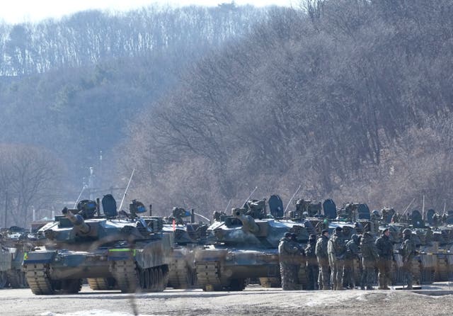 <p>File. South Korean army soldiers gather next to their armoured vehicles during a military exercise in Paju, South Korea, near the border with North Korea, Wednesday, 24 January 2024</p>
