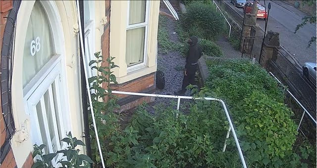 <p>Footage shows Valdo Calocane attempting to break into a house in Nottingham </p>