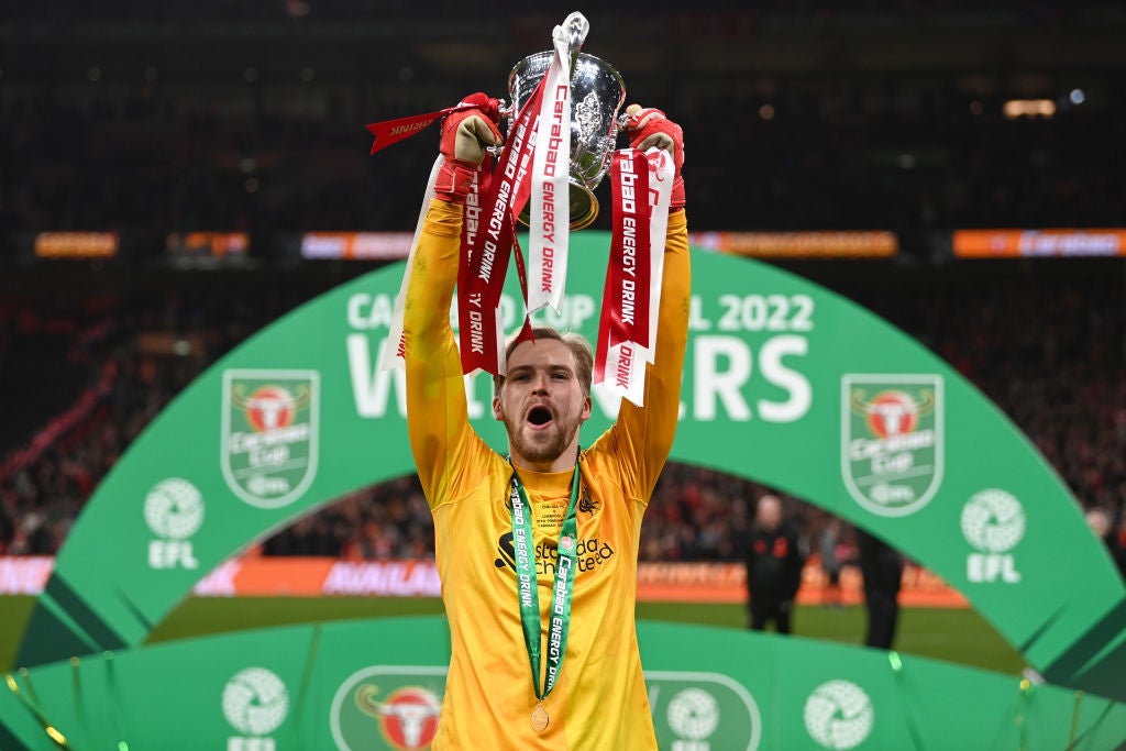 Kelleher lifts the Carabao Cup at Wembley in 2022