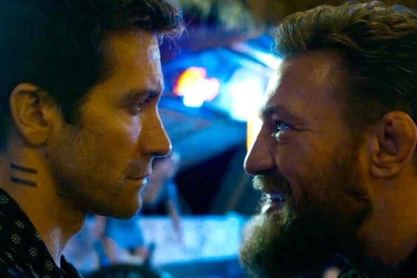 Jake Gyllenhaal (left) and Conor McGregor in the trailer for Road House